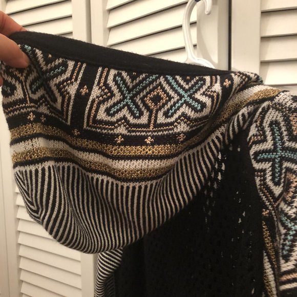 Circus Hotel fuzzy zip up women hooded black knit cardigan, M - Picture 7 of 13